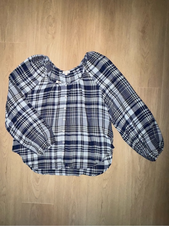 Pilcro Tops - PILCRO from Anthropology Navy, Black and White Plaid Button-Front Top